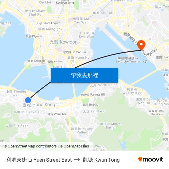 利源東街 Li Yuen Street East to 觀塘 Kwun Tong map