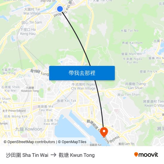 沙田圍 Sha Tin Wai to 觀塘 Kwun Tong map