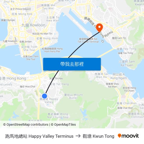 跑馬地總站 Happy Valley Terminus to 觀塘 Kwun Tong map
