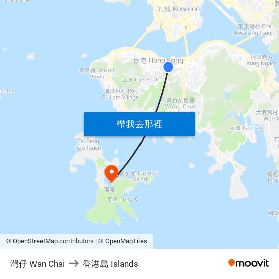 灣仔 Wan Chai to 香港島 Islands map