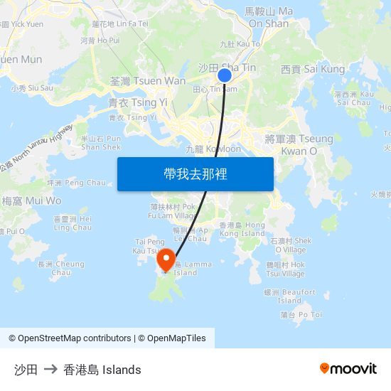 沙田 to 香港島 Islands map