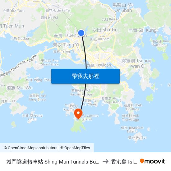 城門隧道轉車站 Shing Mun Tunnels Bus Interchange to 香港島 Islands map