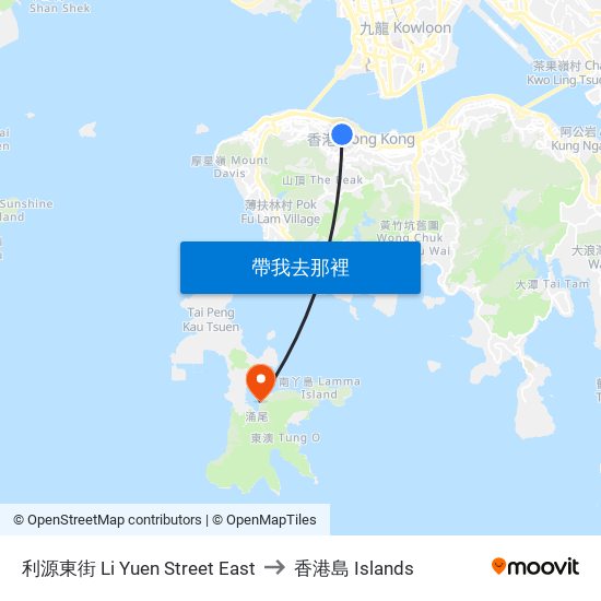 利源東街 Li Yuen Street East to 香港島 Islands map