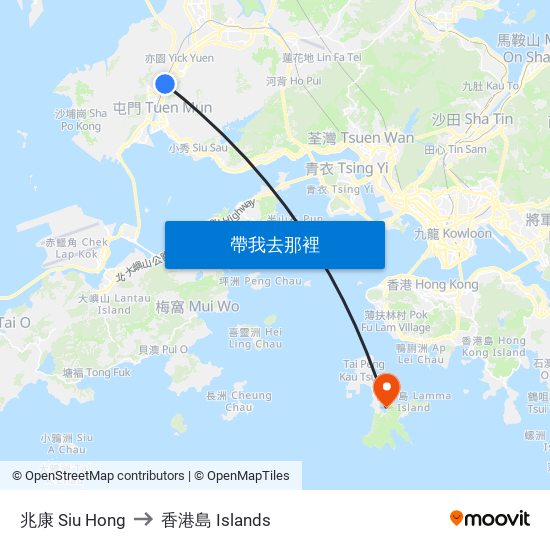 兆康 Siu Hong to 香港島 Islands map