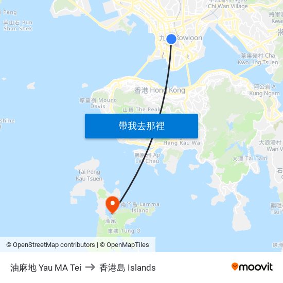 油麻地 Yau MA Tei to 香港島 Islands map