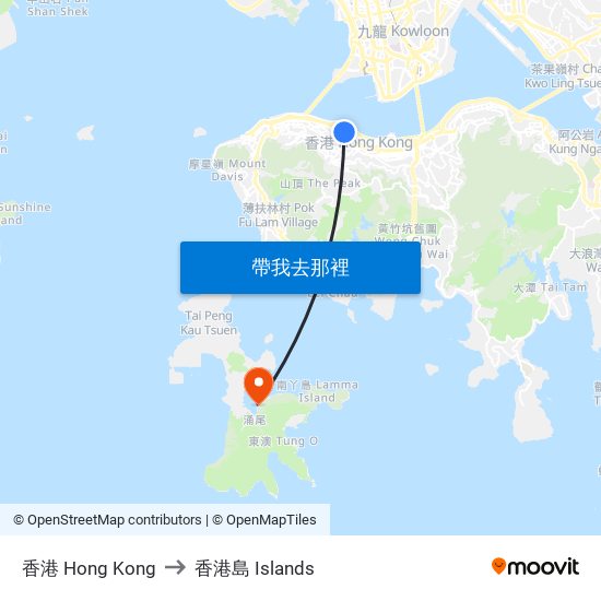 香港 Hong Kong to 香港島 Islands map
