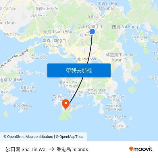 沙田圍 Sha Tin Wai to 香港島 Islands map