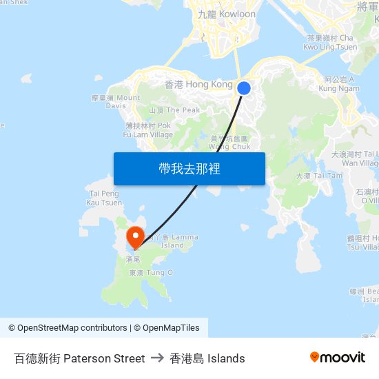 百德新街 Paterson Street to 香港島 Islands map