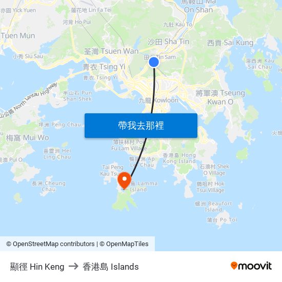 顯徑 Hin Keng to 香港島 Islands map