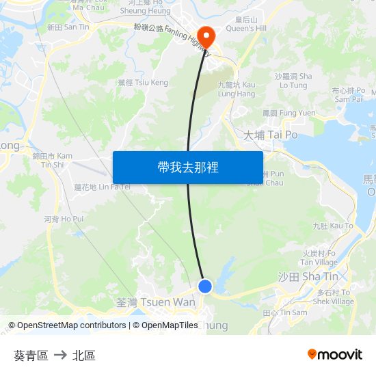 葵青區 to 北區 map