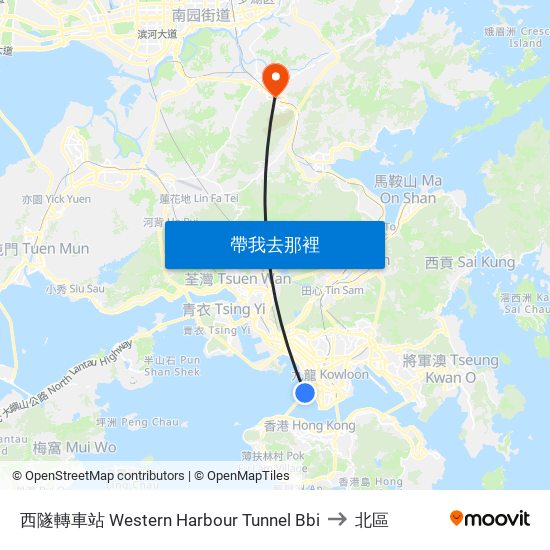 西隧轉車站 Western Harbour Tunnel Bbi to 北區 map