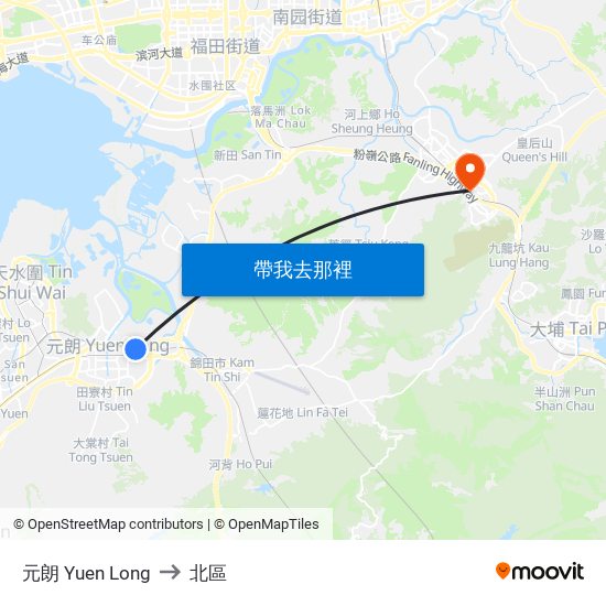 元朗 Yuen Long to 北區 map