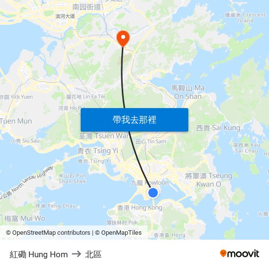 紅磡 Hung Hom to 北區 map
