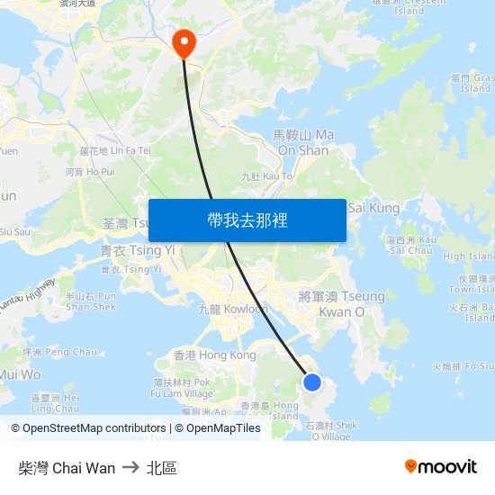 柴灣 Chai Wan to 北區 map