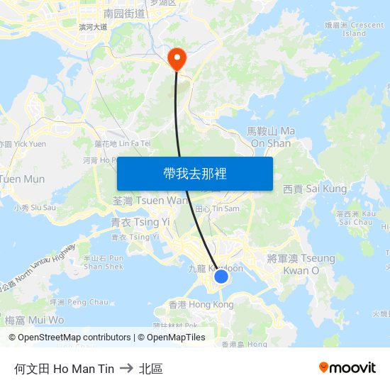 何文田 Ho Man Tin to 北區 map