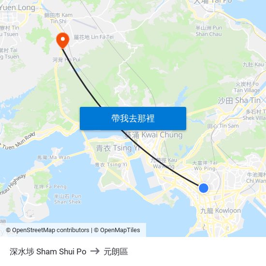 深水埗 Sham Shui Po to 元朗區 map