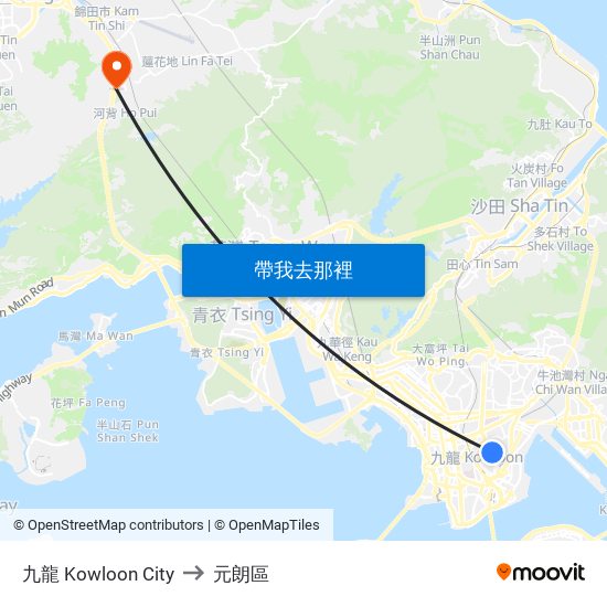 九龍 Kowloon City to 元朗區 map