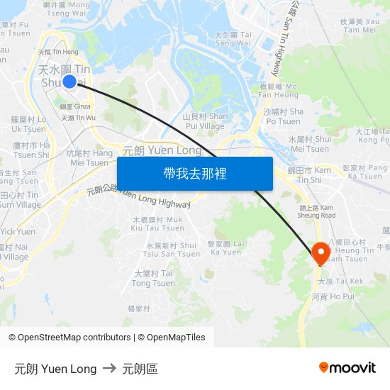 元朗 Yuen Long to 元朗區 map