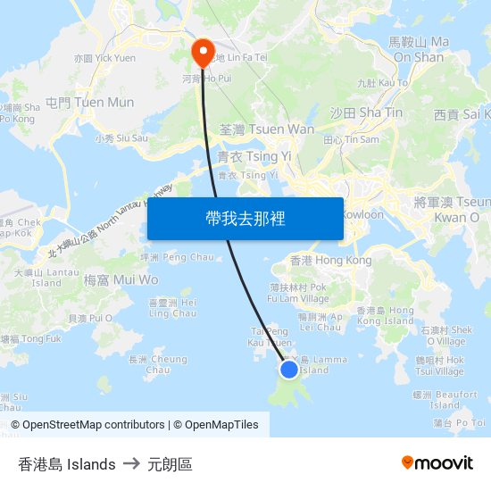 香港島 Islands to 元朗區 map