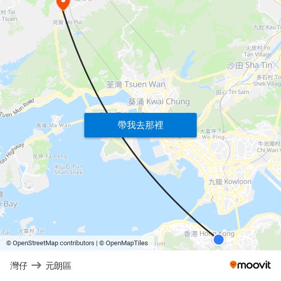 灣仔 to 元朗區 map