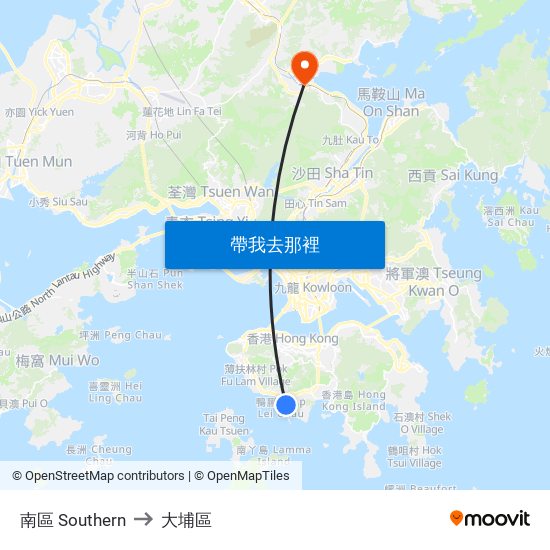 南區 Southern to 大埔區 map