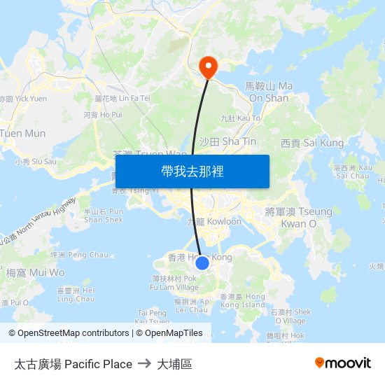 太古廣場 Pacific Place to 大埔區 map