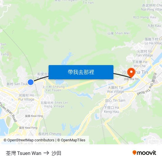 荃灣 Tsuen Wan to 沙田 map