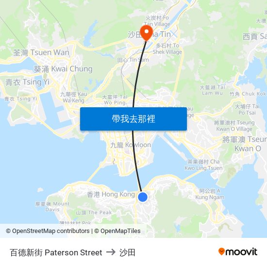 百德新街 Paterson Street to 沙田 map