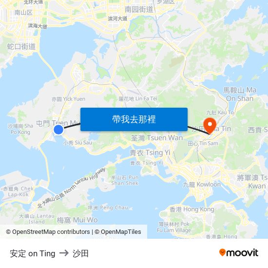 安定 on Ting to 沙田 map