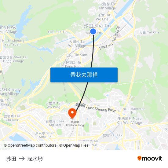 沙田 to 深水埗 map