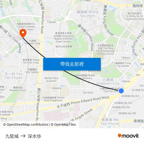 九龍城 to 深水埗 map