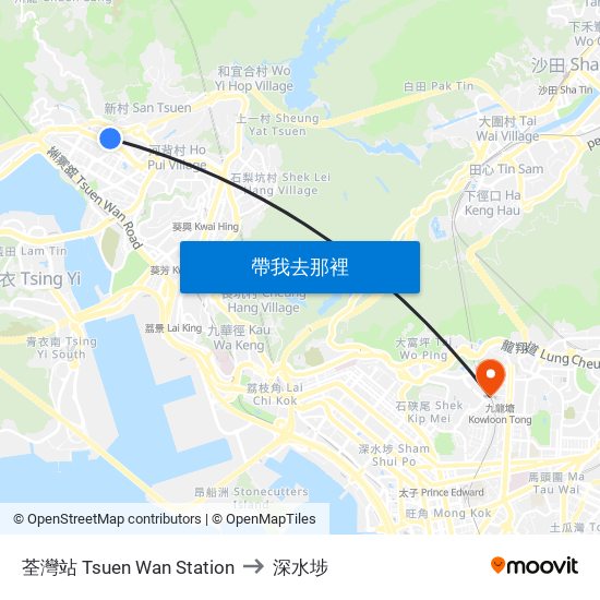 荃灣站 Tsuen Wan Station to 深水埗 map