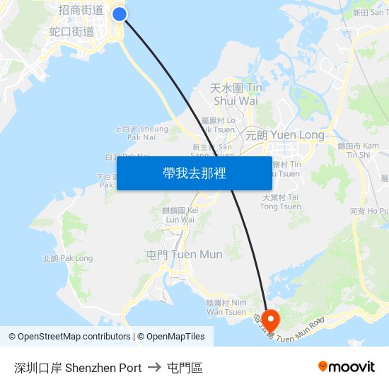 深圳口岸 Shenzhen Port to 屯門區 map