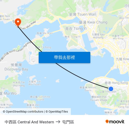 中西區 Central And Western to 屯門區 map