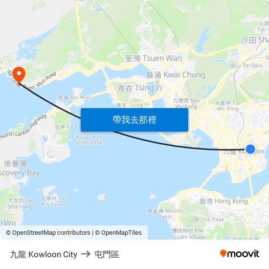 九龍 Kowloon City to 屯門區 map