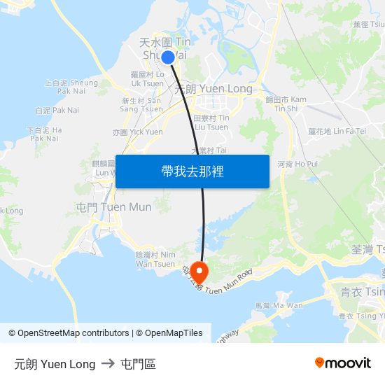 元朗 Yuen Long to 屯門區 map