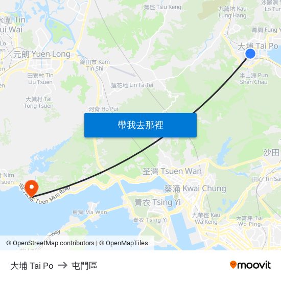大埔 Tai Po to 屯門區 map