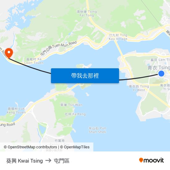 葵興 Kwai Tsing to 屯門區 map