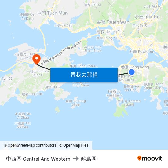 中西區 Central And Western to 離島區 map