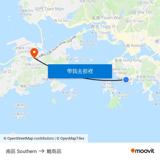 南區 Southern to 離島區 map