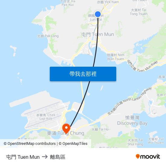 屯門 Tuen Mun to 離島區 map