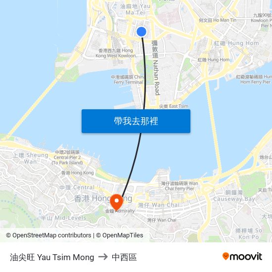 油尖旺 Yau Tsim Mong to 中西區 map