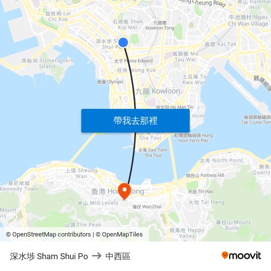 深水埗 Sham Shui Po to 中西區 map