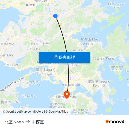 北區 North to 中西區 map