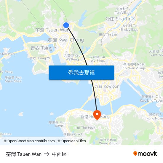 荃灣 Tsuen Wan to 中西區 map