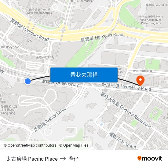 太古廣場 Pacific Place to 灣仔 map