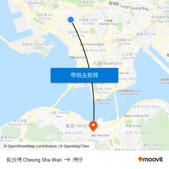 長沙灣 Cheung Sha Wan to 灣仔 map