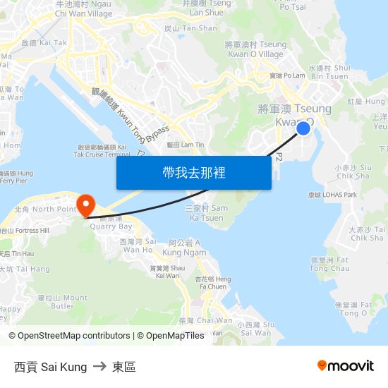 西貢 Sai Kung to 東區 map