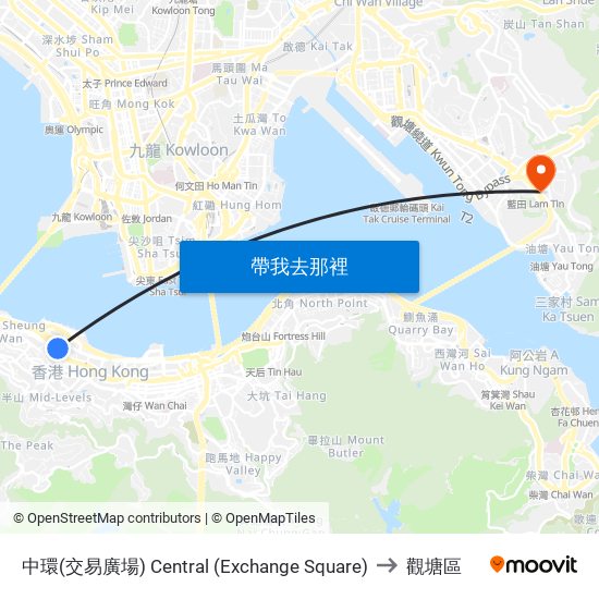 中環(交易廣場) Central (Exchange Square) to 觀塘區 map