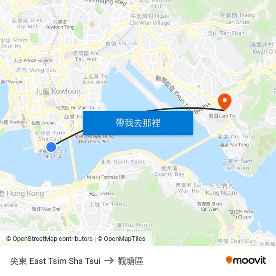 尖東 East Tsim Sha Tsui to 觀塘區 map
